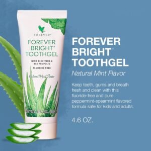 Forever Bright Toothgel: Fluoride-free formula with Aloe Vera and Bee Propolis. Gentle, soothing, and highly effective for oral hygiene. Get yours at EWS9 Info (Independent Distributor).